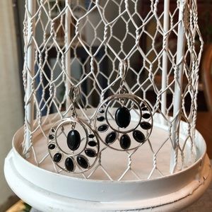 Silver Earrings with Black Accent Beads